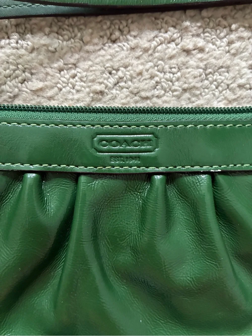 Coach Green Leather Corner Zip Wristlet with Logo
